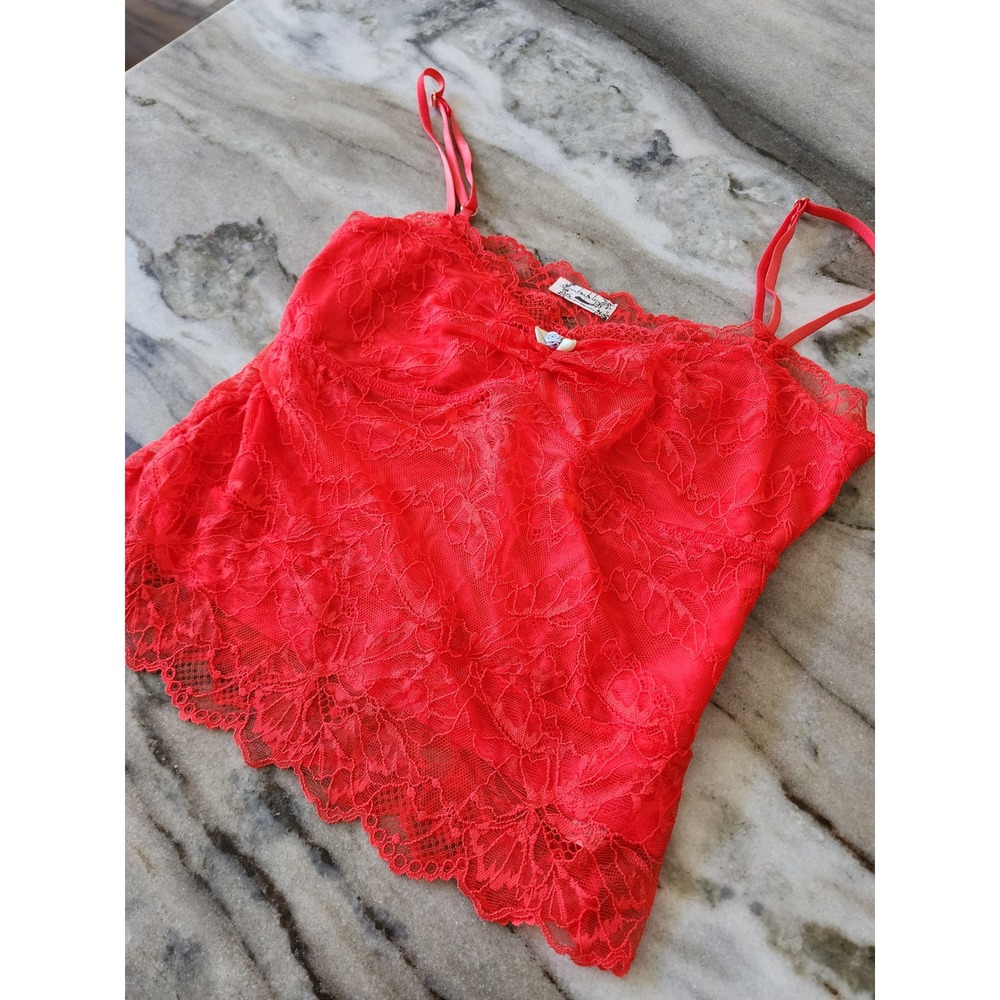 Intimately Free People Lacey Essential Red Floral Cami Top Rosette Accent XS
